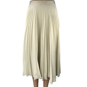Closet Women's Cream White Silky Satin Pleated Midi A-line Slip Skirt Size 6